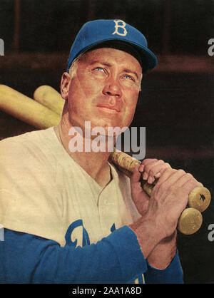 Color portrait of Brooklyn Dodger star player Duke Snider from a page ...