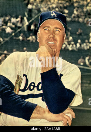 Color photo of of Brooklyn Dodger star player Duke Snider taking batting  practice before a game in Ebbetts Filed from a page in a 1950s era sport  magazine Stock Photo - Alamy