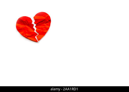 Red paper broken heart on white background Stock Photo