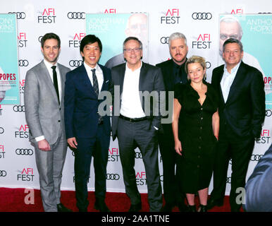 Hollywood, California, USA 18th November 2019 Producer Jonathan Elrich, producer Dan Lin, Director Fernando Meirelles, writer Anthony McCarten, producer Tracey Seaward and Netflix CCO Ted Sarandos attend AFI FEST 2019 Presented by Audi 'The Two Popes' Gala Screening on November 18, 2019 at TCL Chinese Theatre in Hollywood, California, USA. Photo by Barry King/Alamy Live News Stock Photo
