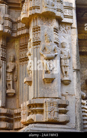 Female sculpture on the exterior wall of Kopeshwar Temple, Khidrapur, Maharashtra, India Stock Photo