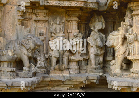 Elephant riders on the lowermost portion of the Kopeshwar Temple, Khidrapur, Maharashtra, India Stock Photo