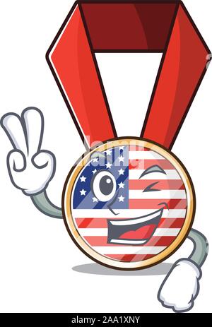 Mascot usa medal in the character two finger Stock Vector