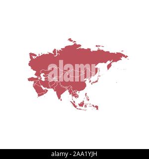Asia with country borders, vector illustration. white background Stock Vector
