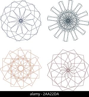 Set of spirographs in various forms and colours. Stock Vector