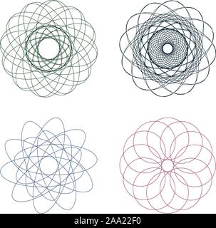 Set of spirographs in various forms and colours. Stock Vector