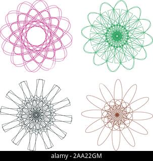 Set of spirographs in various forms and colours. Stock Vector