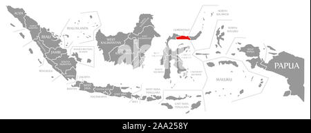 Gorontalo red highlighted in map of Indonesia Stock Photo