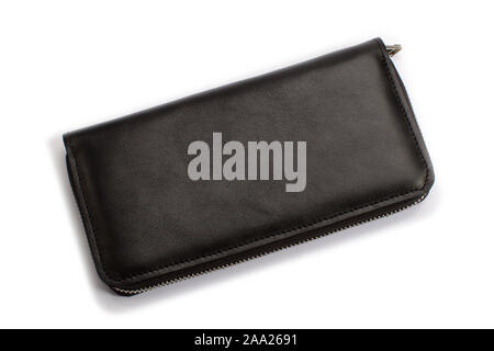 Black leather wallet on a white background Stock Photo