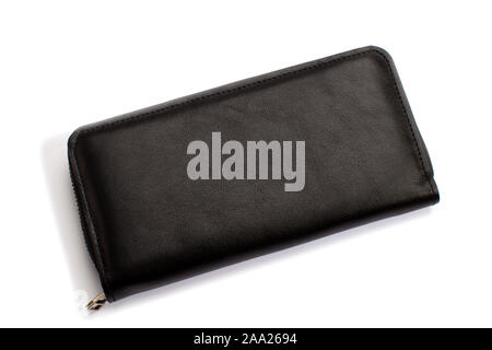 Black leather wallet on a white background Stock Photo