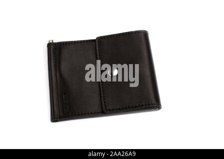 Black leather wallet on a white background Stock Photo