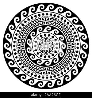 Greek vector boho mandala design with key pattern, flowers and waves, black  yoga pattern in black on white background Stock Vector Image & Art - Alamy