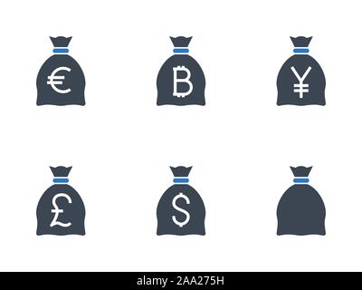 Bags with Money related vector glyph icon. Stock Vector