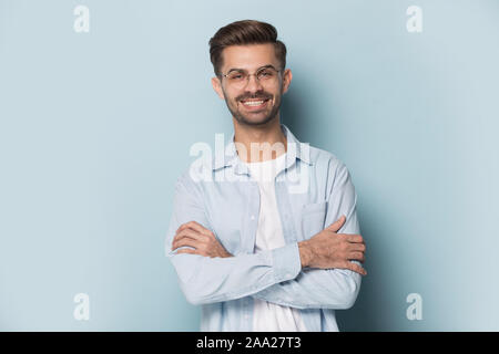 Close up portrait with handsome young man with glasses. Stock Photo