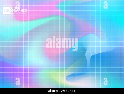 Abstract holographic Iridescent smooth background with grid pattern. Vector illustration Stock Vector