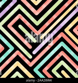 Abstract bright color lines connection pattern transition on black background. Vector illustration Stock Vector