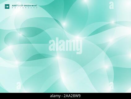 Abstract curve form shapes overlapping with lighting on green mint color background. Vector illustration Stock Vector