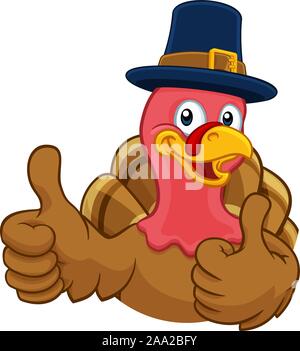 Turkey Pilgrim Hat Thanksgiving Cartoon Character Stock Vector