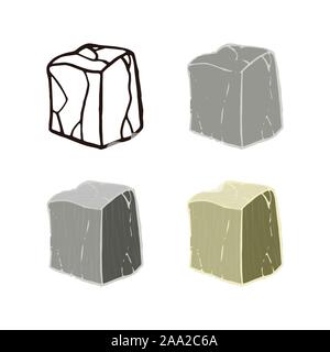Stone set cube shape. Outline sketch, flat style and realistic. Vector illustration. Stock Vector