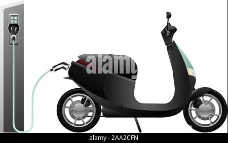 Electric scooter for sharing with charging station on a city street Stock Vector