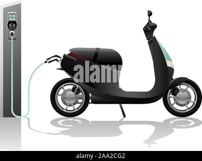 Electric scooter for sharing with charging station on a city street Stock Vector
