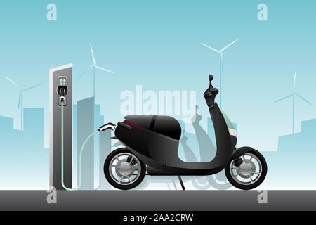 Electric scooter for sharing with charging station on a city street Stock Vector