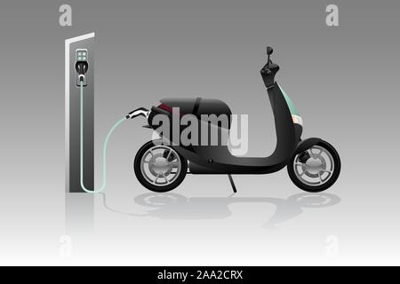 Electric scooter for sharing with charging station on a city street Stock Vector