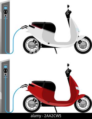 Electric scooter for sharing with charging station on a city street Stock Vector