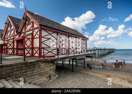 Saltburn Pier, located in Saltburn-by-the-Sea, built in 1869, the only remaining pleasure pier on the Yorkshire and North East coast of England. Stock Photo