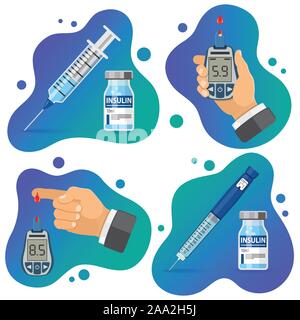 Diabetes Banners with Glucometer Syringe Stock Vector