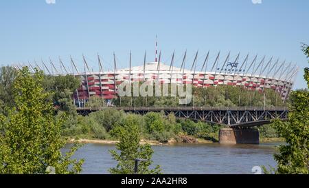 Narodowy Stadium or National Stadium, in front Vistula, Warsaw, Poland Stock Photo