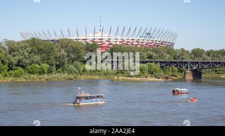 Narodowy Stadium or National Stadium, in front Vistula, Warsaw, Poland Stock Photo