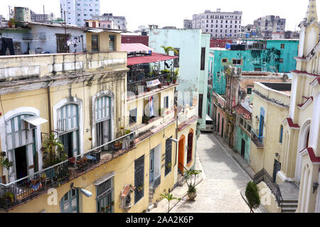 HAVANA, CUBA - 12 December 2016 : Classic building facades in downtown Havana, Cuba Stock Photo