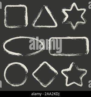 Set of white grunge frames isolated on black background. Vector Frames for your Design. Distress Border Frame Collection . Stock Vector