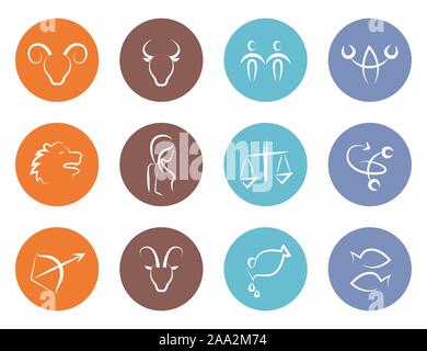 colorful round zodiac sign horoscope set vector illustration EPS10 Stock Vector