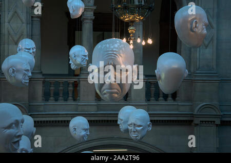 Floating Heads Installation by Sophie Cave in Kelvingrove Gallery in Glasgow, Scotland.