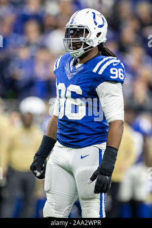 Indianapolis Colts defensive end Denico Autry (96) runs off of the line  during an NFL football game against the Cleveland Browns, Sunday, Oct. 11,  2020, in Cleveland. (AP Photo/Kirk Irwin Stock Photo - Alamy