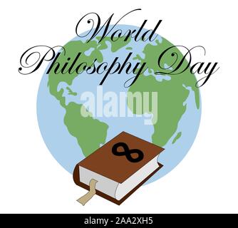 World Philosophy Day. Stack of books with open book and lettering on white background Stock Vector
