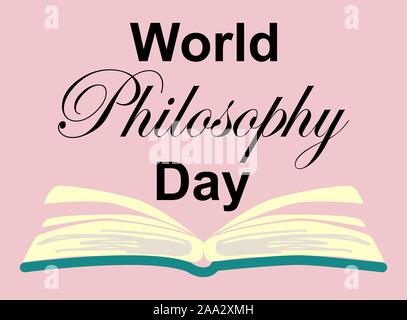 World Philosophy Day. Stack of books with open book and lettering on white background Stock Vector