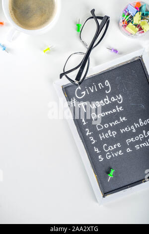 Task Tuesday Chalk board with list of tasks, ideas, task for Giving Tuesday. Notes ...