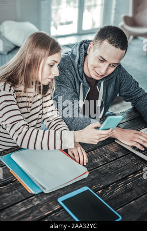Top view of nice pleasant young people Stock Photo