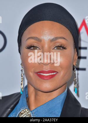 HOLLYWOOD, LOS ANGELES, CALIFORNIA, USA - NOVEMBER 18: Actress Jada Pinkett Smith arrives at the AFI FEST 2019 - Screening Of Apple TV+'s 'Hala' held at the TCL Chinese 6 Theatres on November 18, 2019 in Hollywood, Los Angeles, California, United States. (Photo by Image Press Agency) Stock Photo