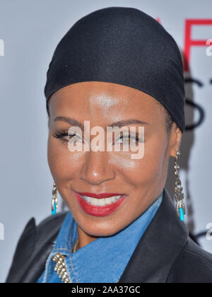 HOLLYWOOD, LOS ANGELES, CALIFORNIA, USA - NOVEMBER 18: Actress Jada Pinkett Smith arrives at the AFI FEST 2019 - Screening Of Apple TV+'s 'Hala' held at the TCL Chinese 6 Theatres on November 18, 2019 in Hollywood, Los Angeles, California, United States. (Photo by Image Press Agency) Stock Photo