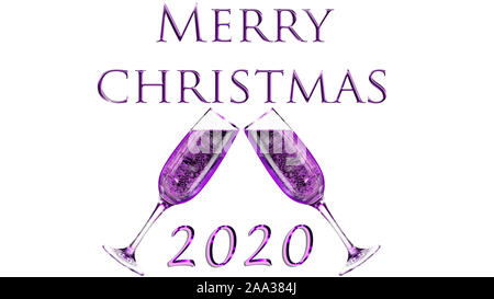 Beautiful purple merry christmas text isolated on white Stock Photo