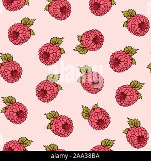 Raspberry seamless vector pattern, colorful berry isolated on light background, fruits background Stock Vector