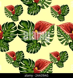 Seamless pattern with pink and purple calla lilies, illustration. Stock Vector