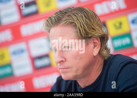 Cologne, Germany. 19th Nov, 2019. Soccer: Bundesliga, 1. FC Cologne, introduction coach and head of sports. Markus Gisdol, new trainer, speaks at the presentation. Credit: Rolf Vennenbernd/dpa/Alamy Live News Stock Photo