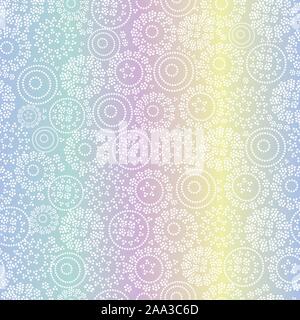 seamless vector iridescent gradient pattern with white dotted circles forming lacy texture Stock Vector