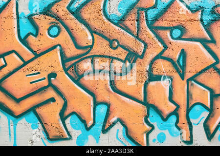 Graffiti in the orange tones, ethnic, comic style Stock Photo