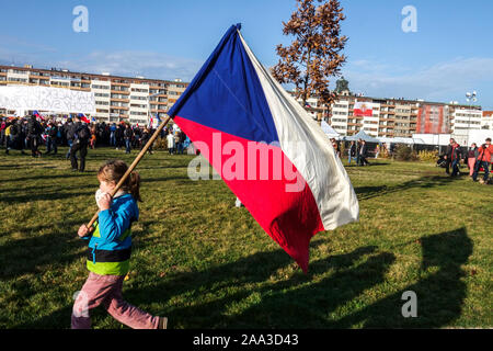 Little girl with Czech flag during a demonstration against prime minister Babis Letna Prague Czech Republic flag Stock Photo